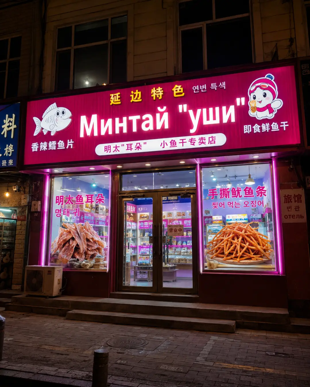 Магазин с вывеской Минтай Уши в Хуньчуне