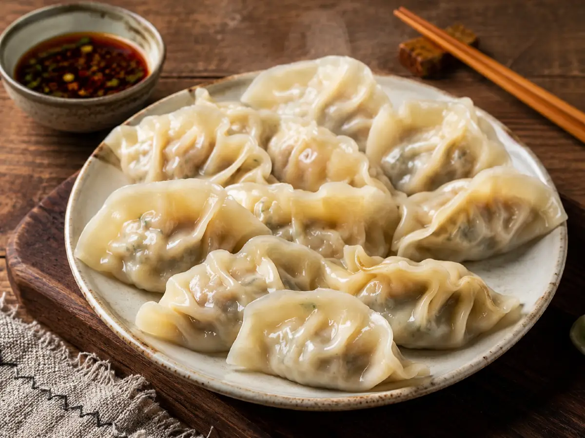 Пельмени ручной лепки с мясной начинкой и соусом в Хуньчуне