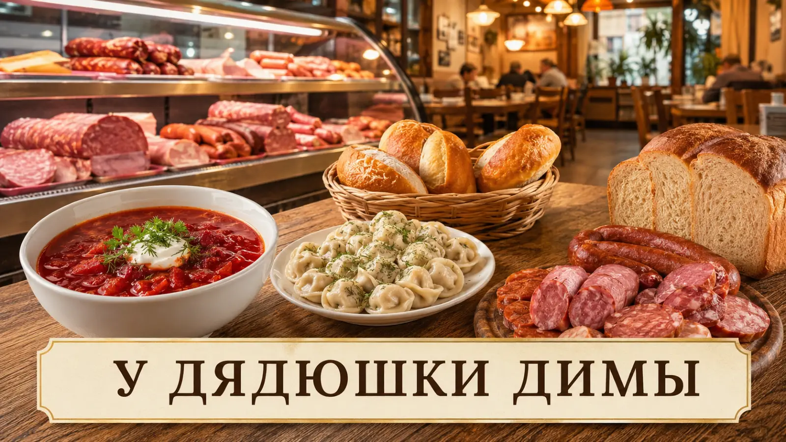 Русская кухня у Дядюшки Димы в Хуньчуне — борщ, пельмени, хлеб и колбасы