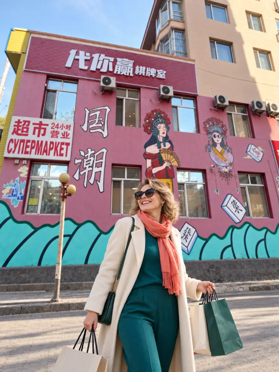 Супермаркет в Хуньчуне — туристка с покупками